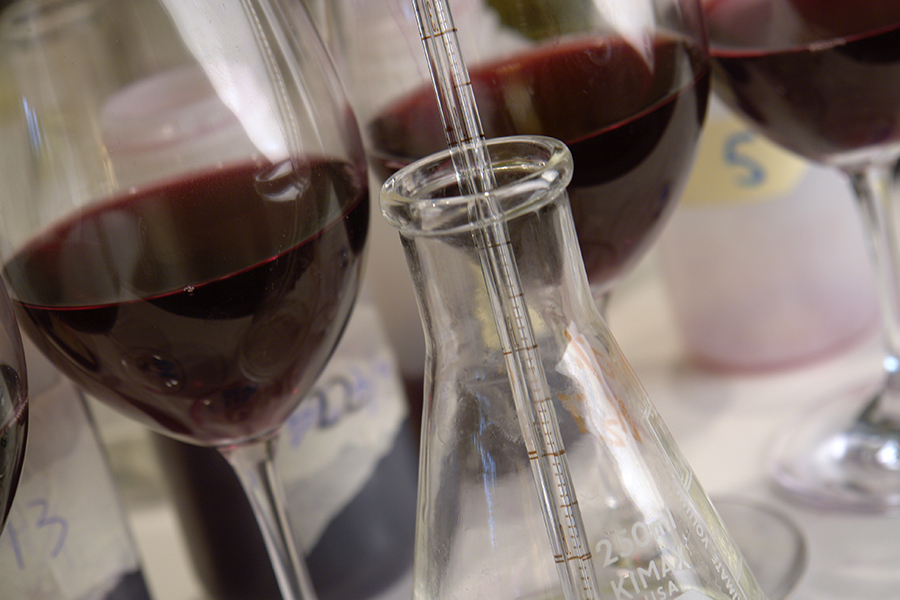 wine science red wine in glasses with a glass beaker with it